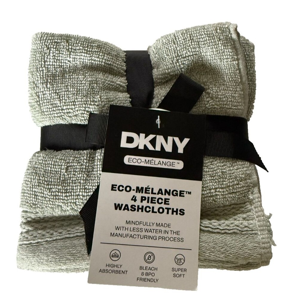 DKNY Facecloths Washcloths Pale Green 13x13" Soft Absorbent Cotton Set of 4